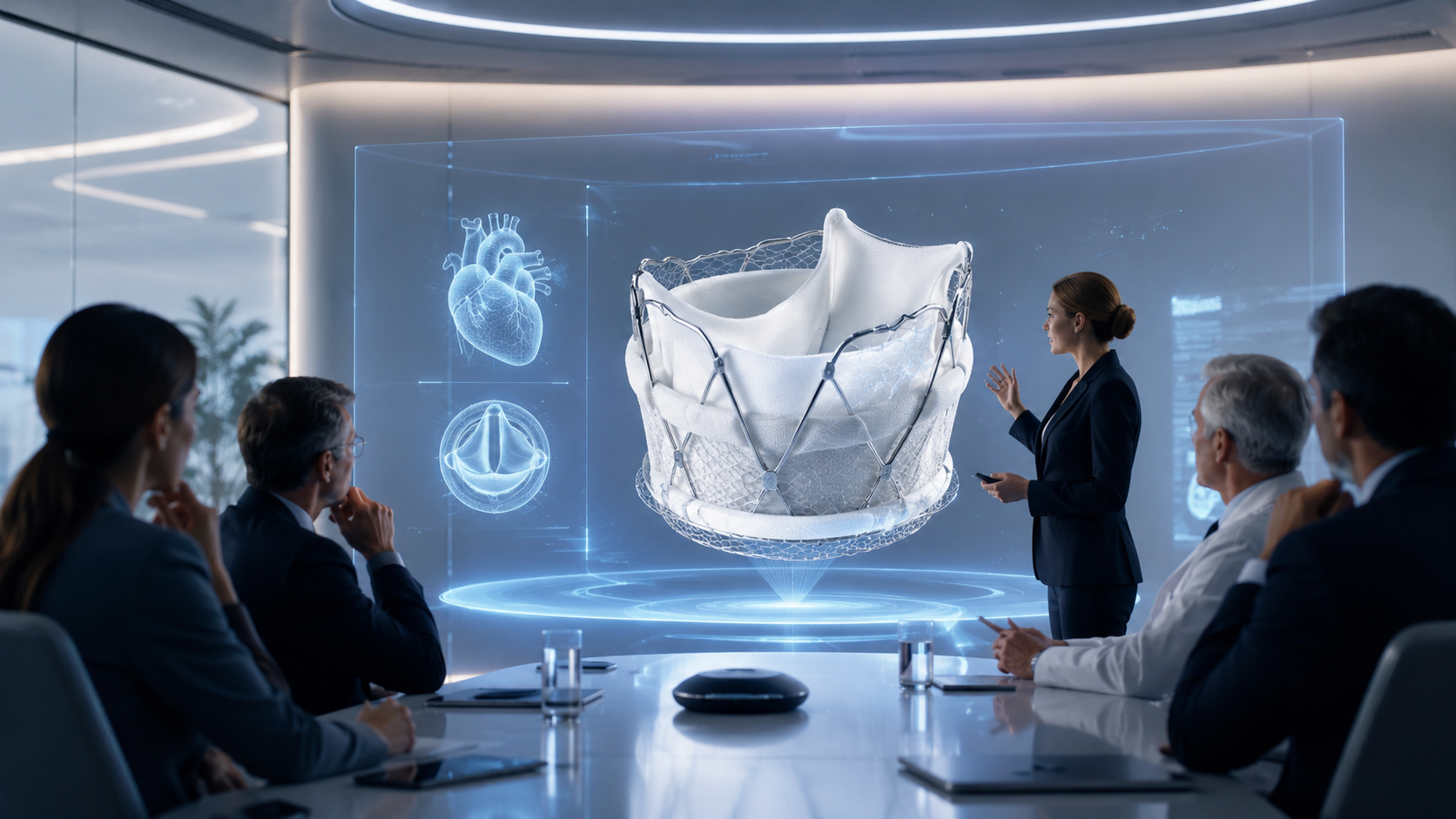 Presentación de un dispositivo médico a un comité con animación 3D holográfica